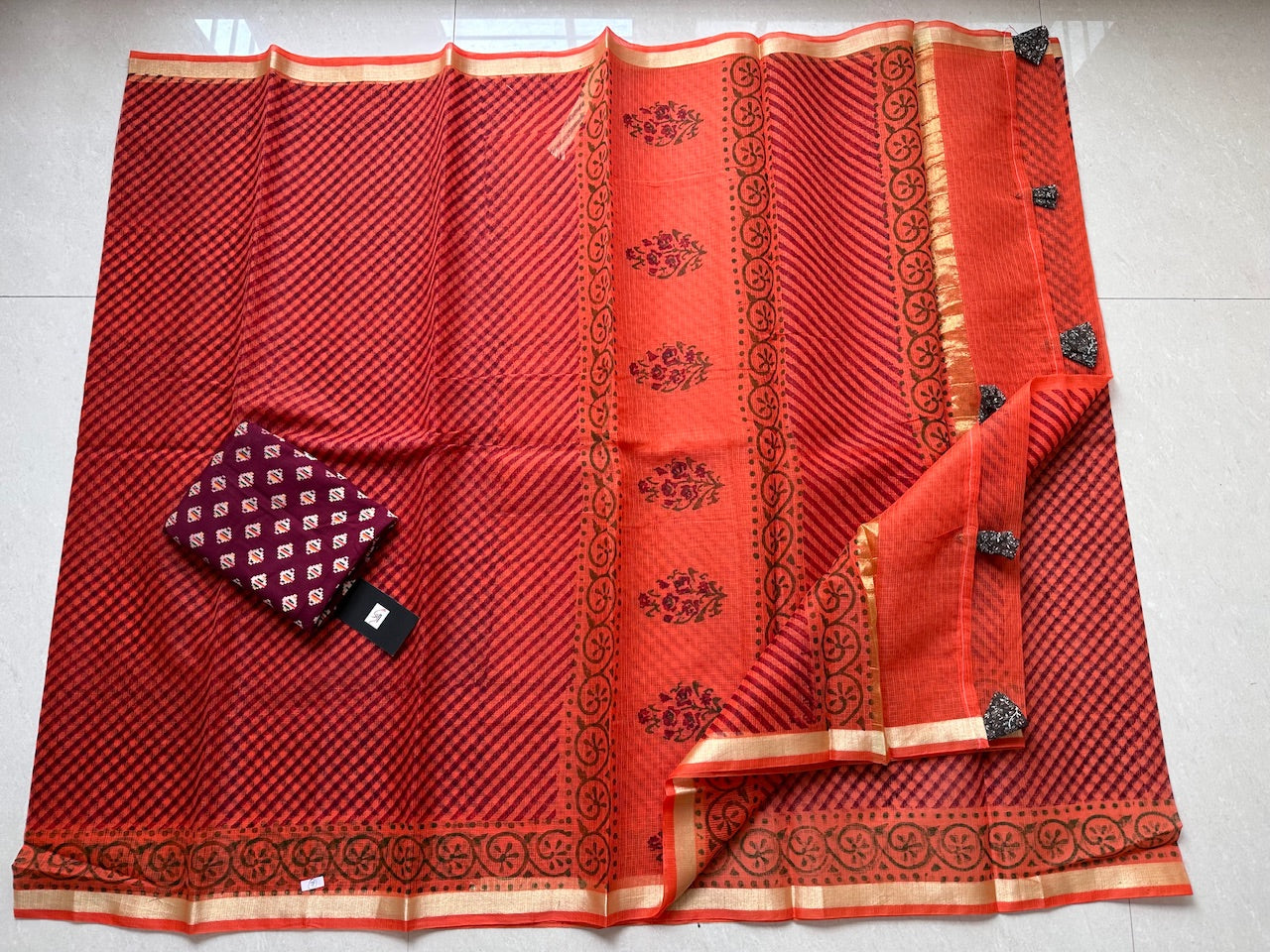 HandBlock Printed Kota Cotton Doria Saree