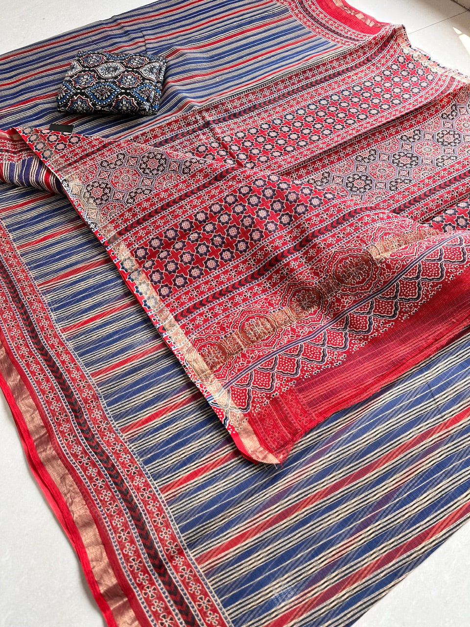 Pure HandBlock Printed Kota Cotton Doria Saree