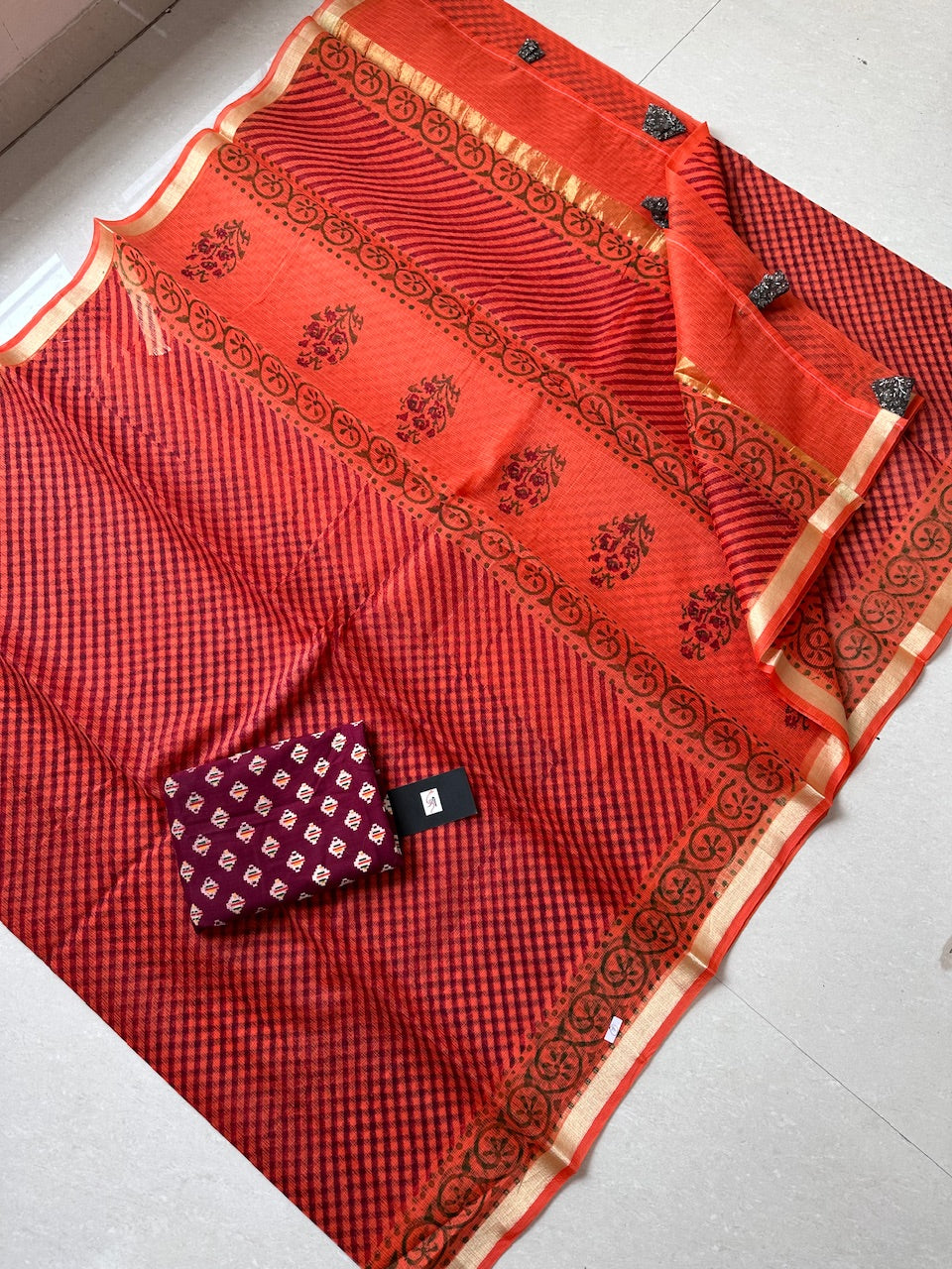 HandBlock Printed Kota Cotton Doria Saree