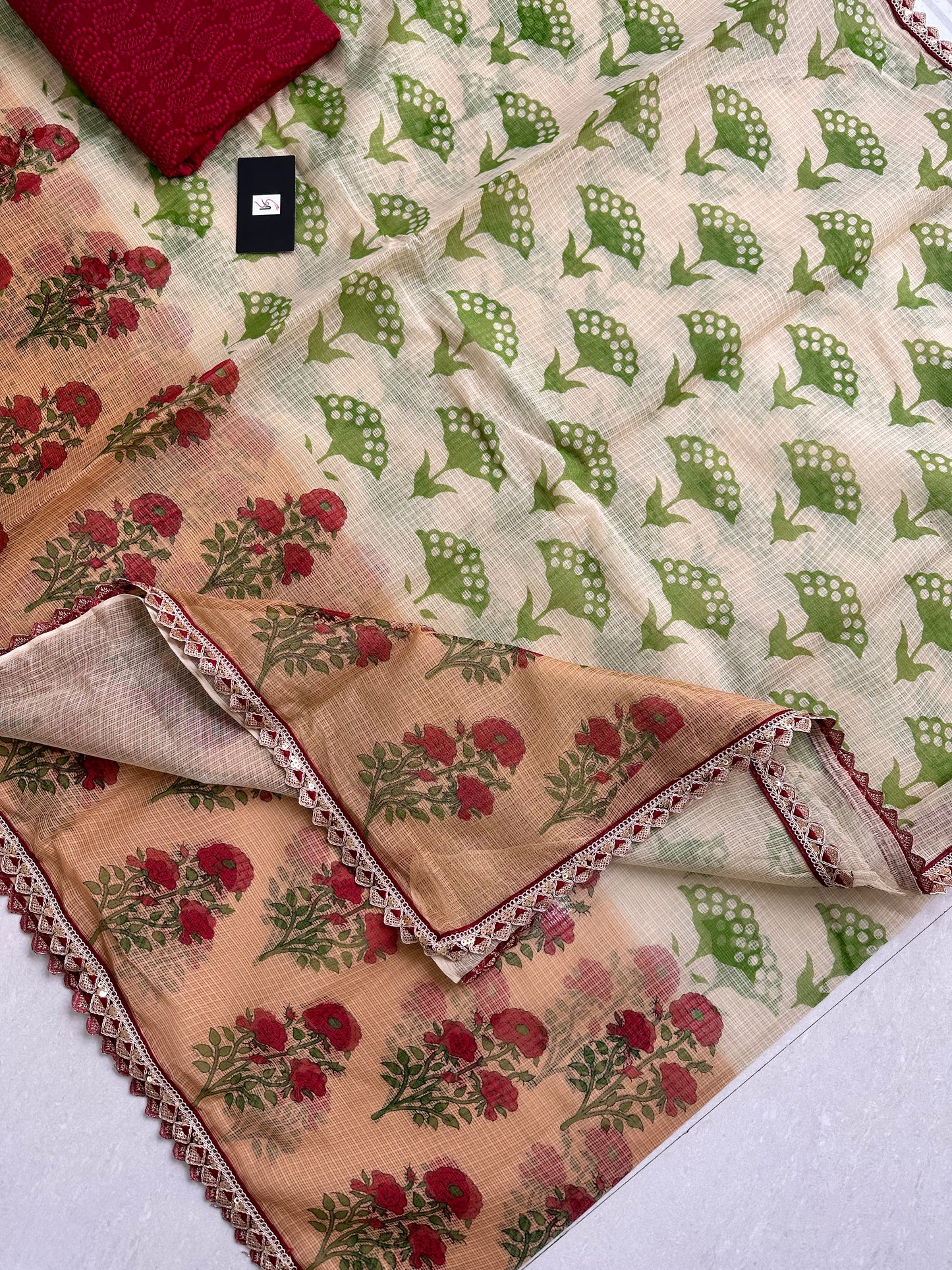 HandBlock Printed Pure Kota Cotton Doria Saree