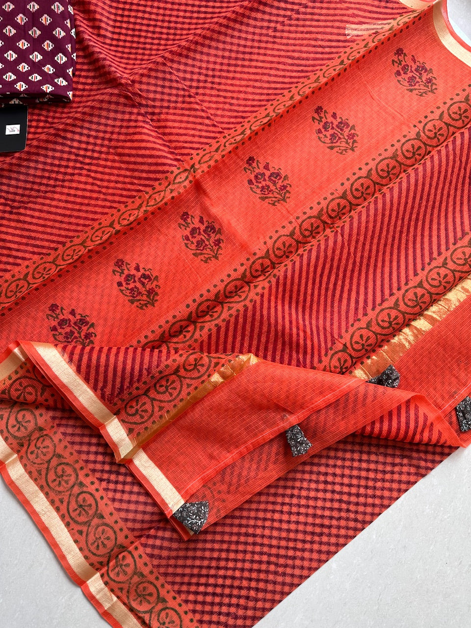 HandBlock Printed Kota Cotton Doria Saree