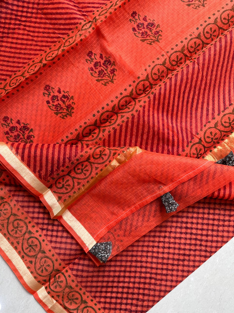 HandBlock Printed Kota Cotton Doria Saree