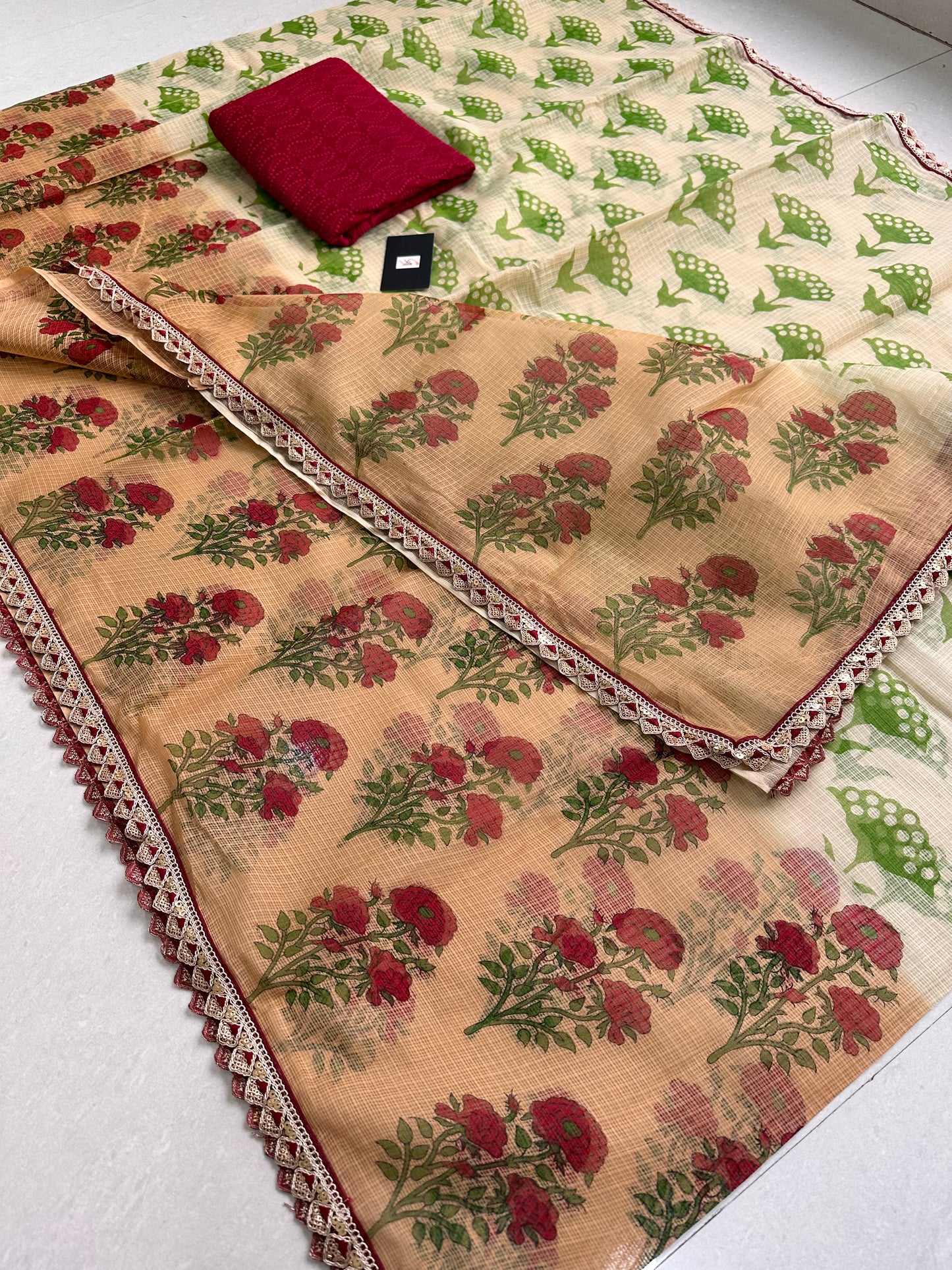 HandBlock Printed Pure Kota Cotton Doria Saree