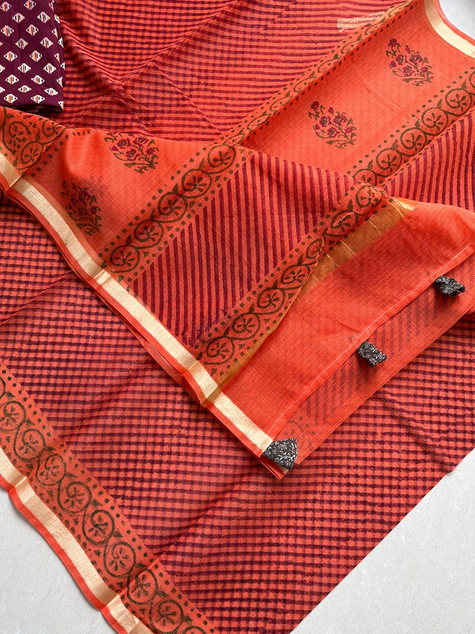 HandBlock Printed Kota Cotton Doria Saree