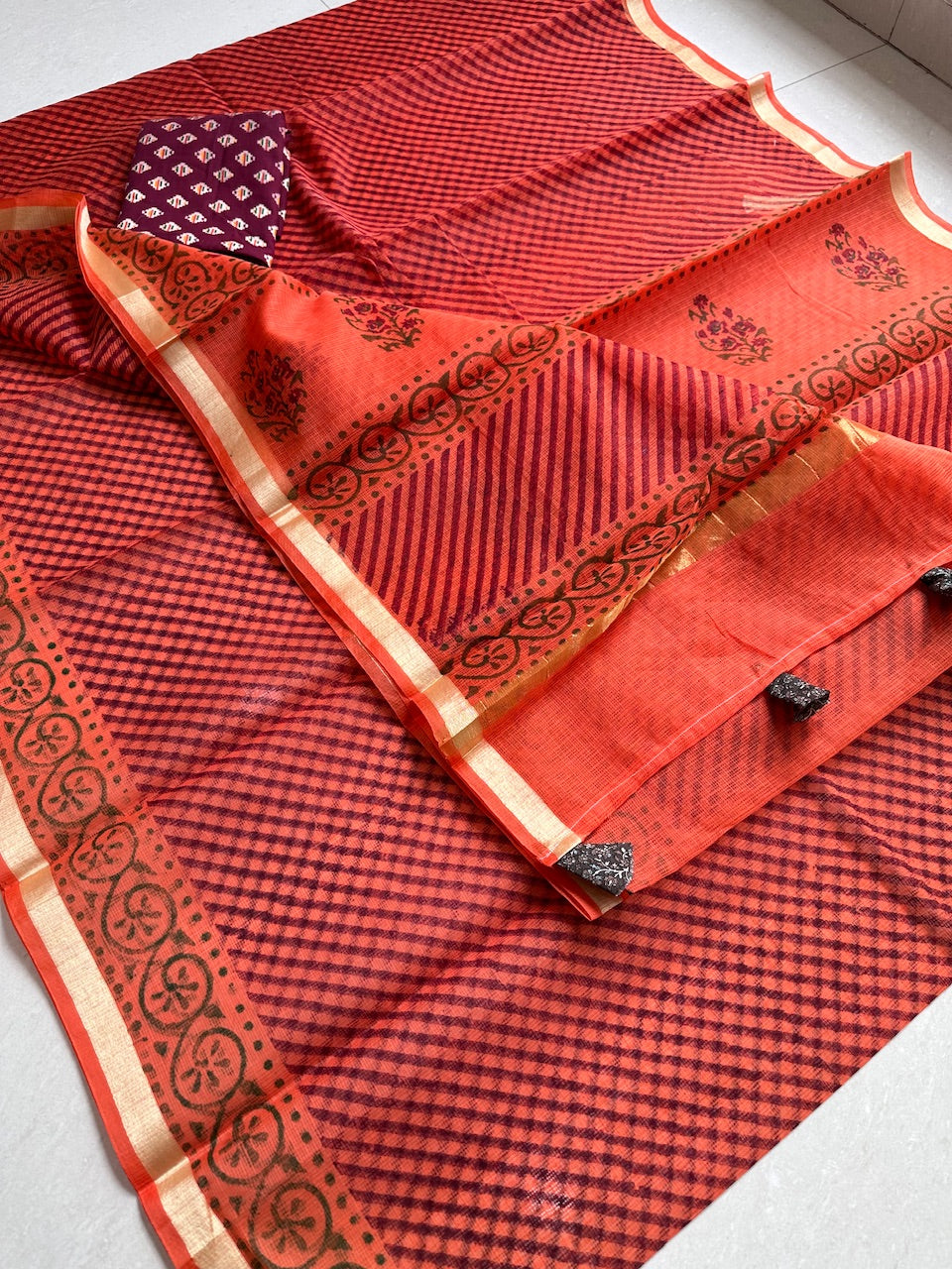 HandBlock Printed Kota Cotton Doria Saree