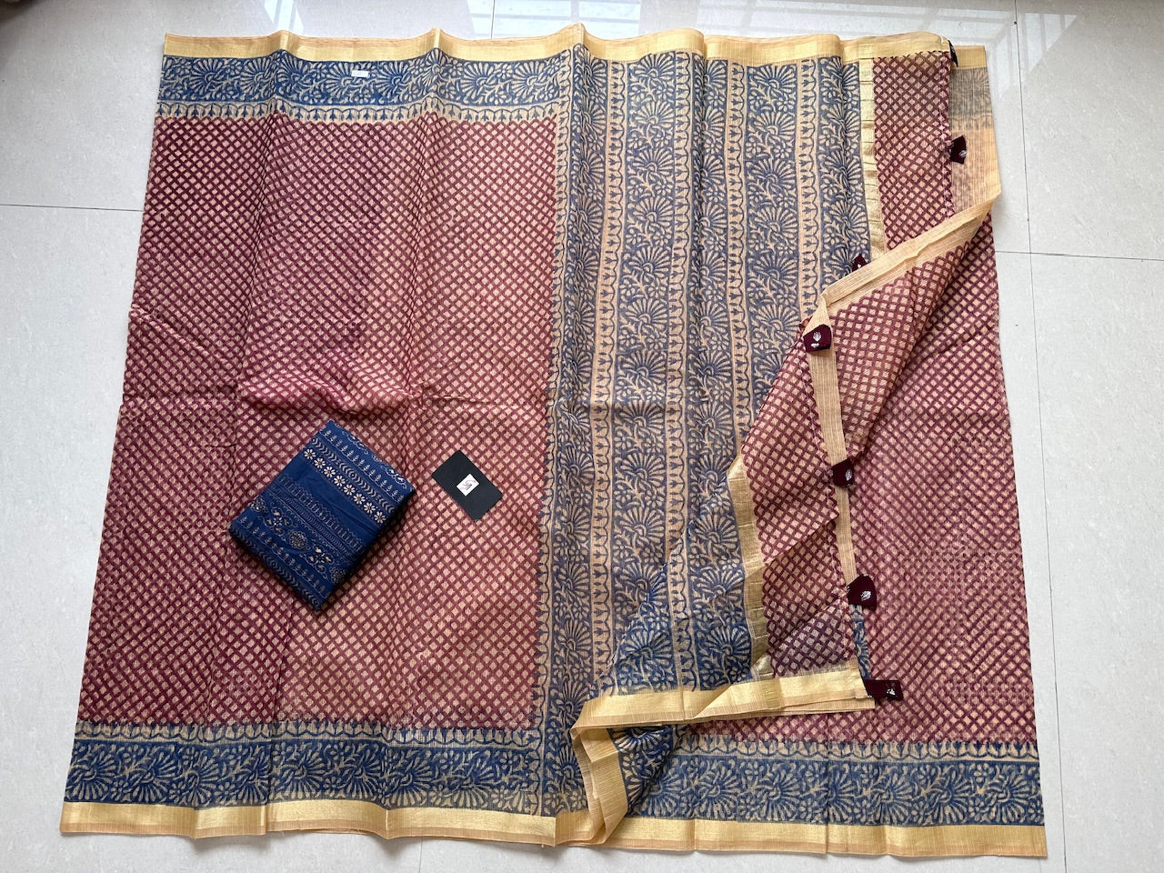 HandBlock Printed Kota Cotton Doria Saree