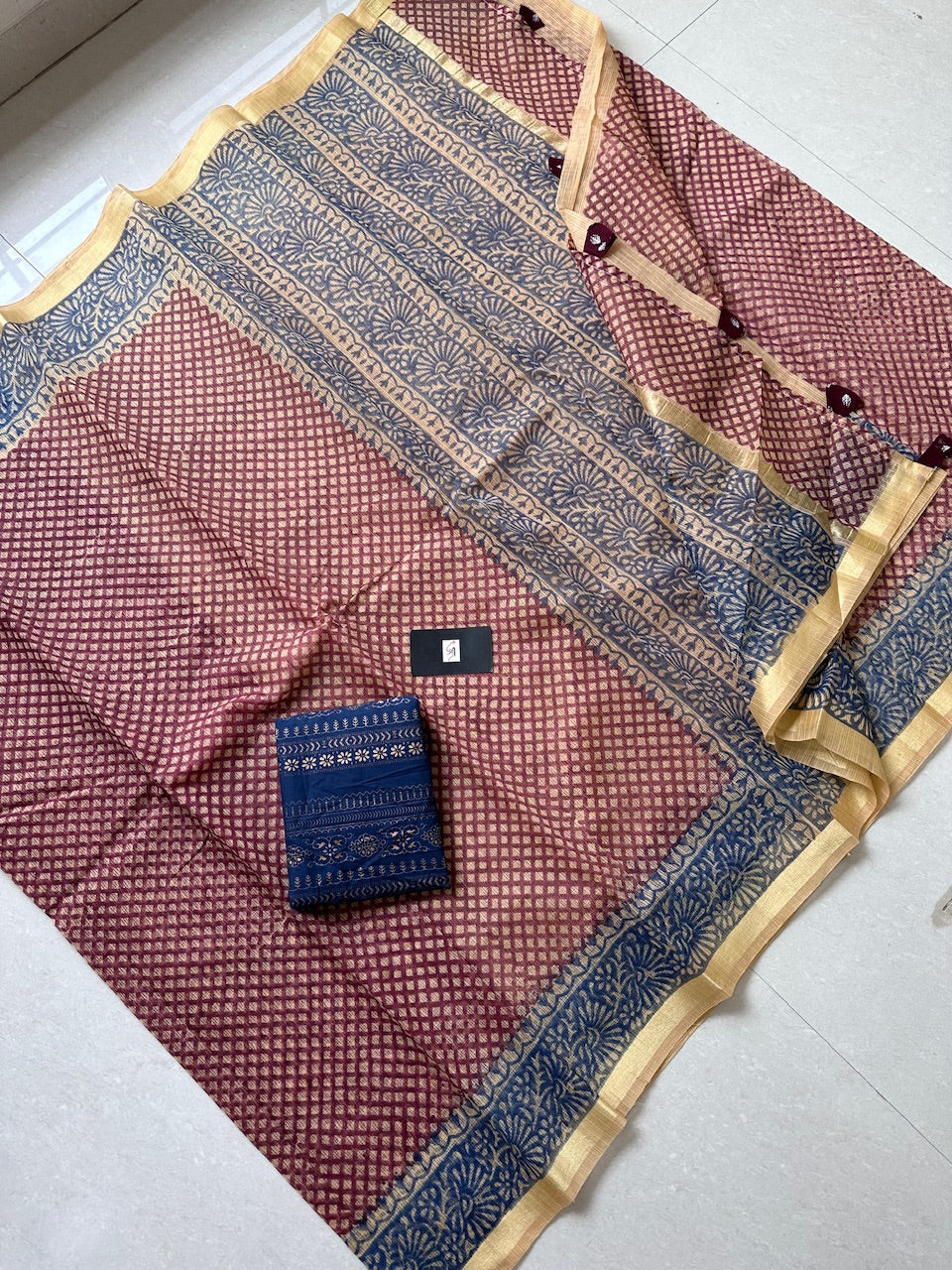 HandBlock Printed Kota Cotton Doria Saree