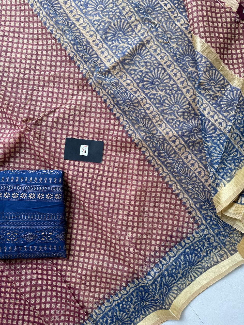 HandBlock Printed Kota Cotton Doria Saree