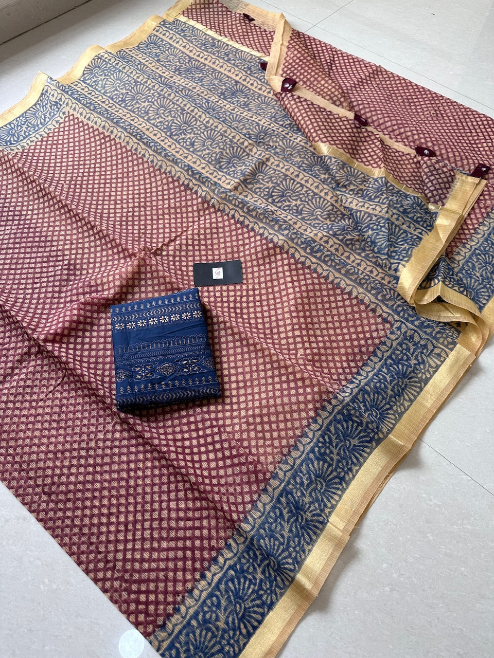 HandBlock Printed Kota Cotton Doria Saree