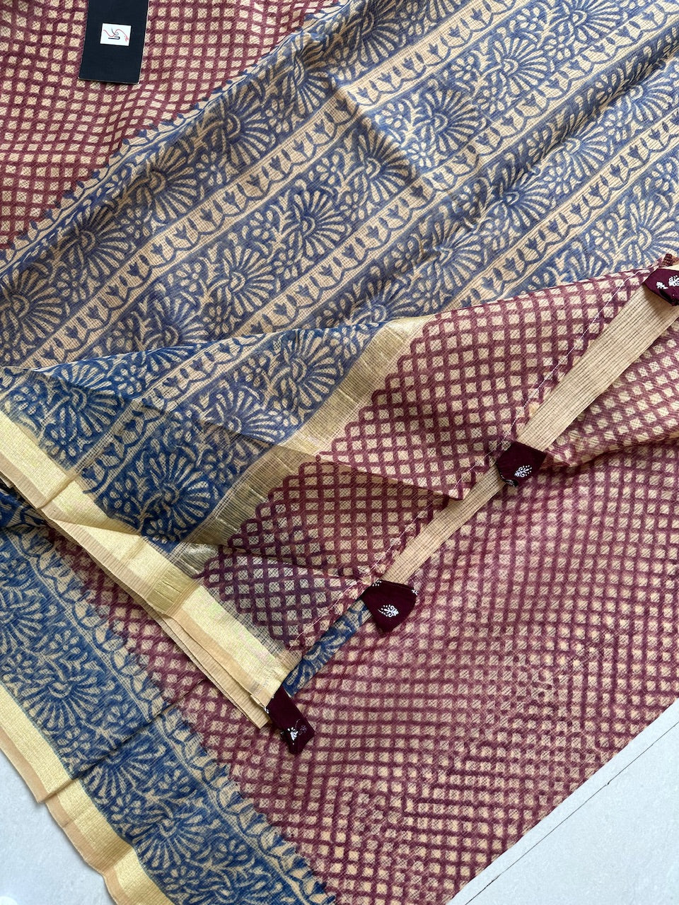 HandBlock Printed Kota Cotton Doria Saree