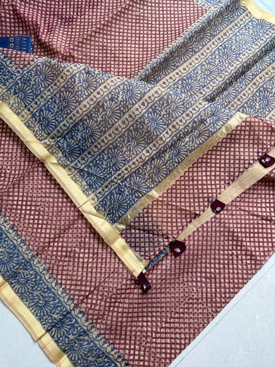 HandBlock Printed Kota Cotton Doria Saree