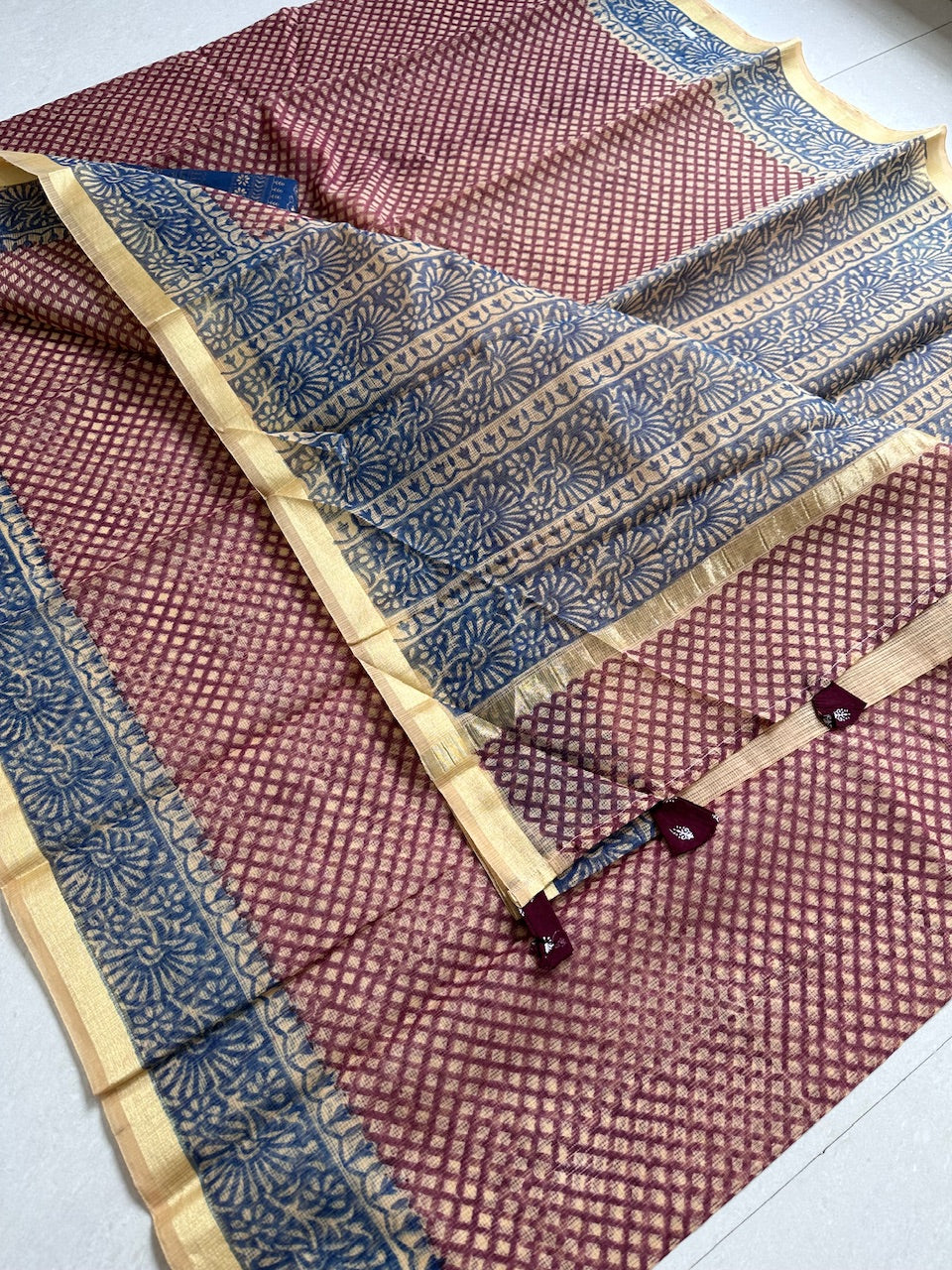 HandBlock Printed Kota Cotton Doria Saree