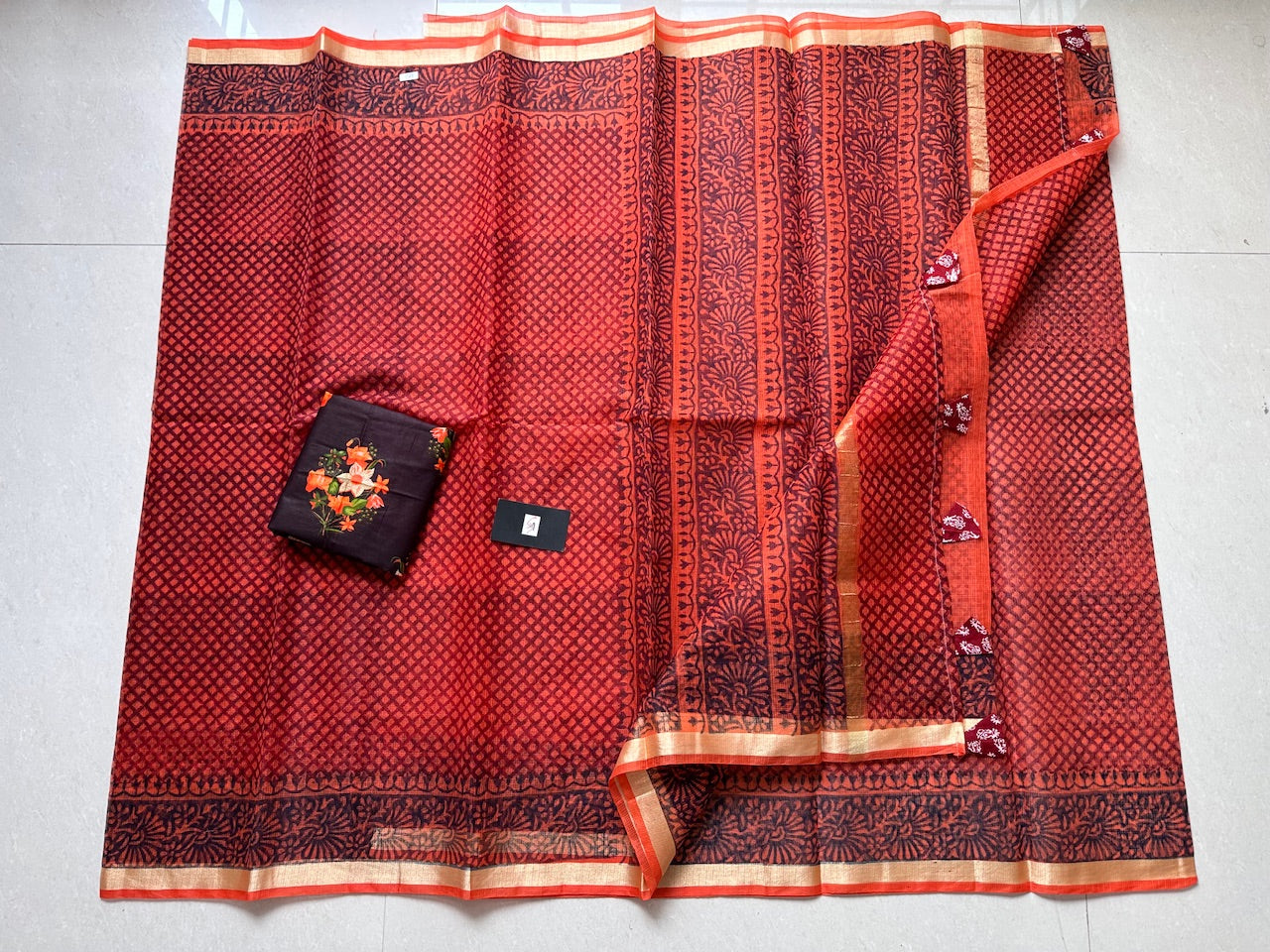 HandBlock Printed Kota Cotton Doria Saree