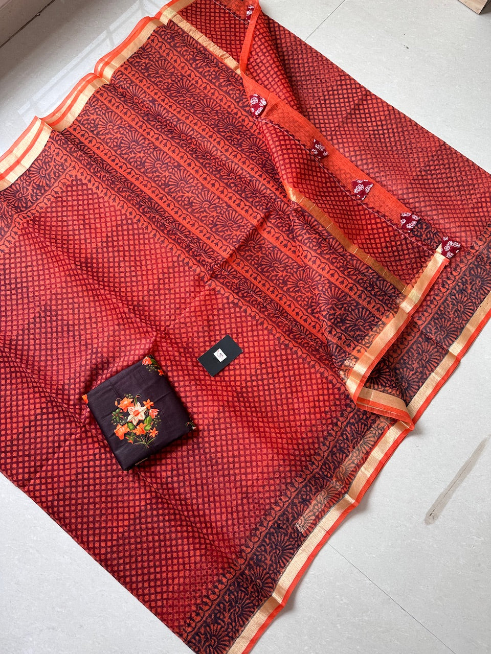 HandBlock Printed Kota Cotton Doria Saree