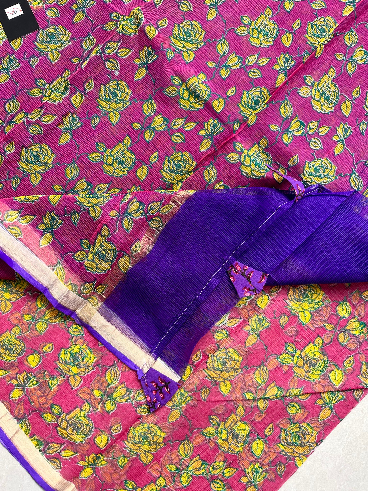 HandBlock Printed Pure Kota Cotton Doria Saree