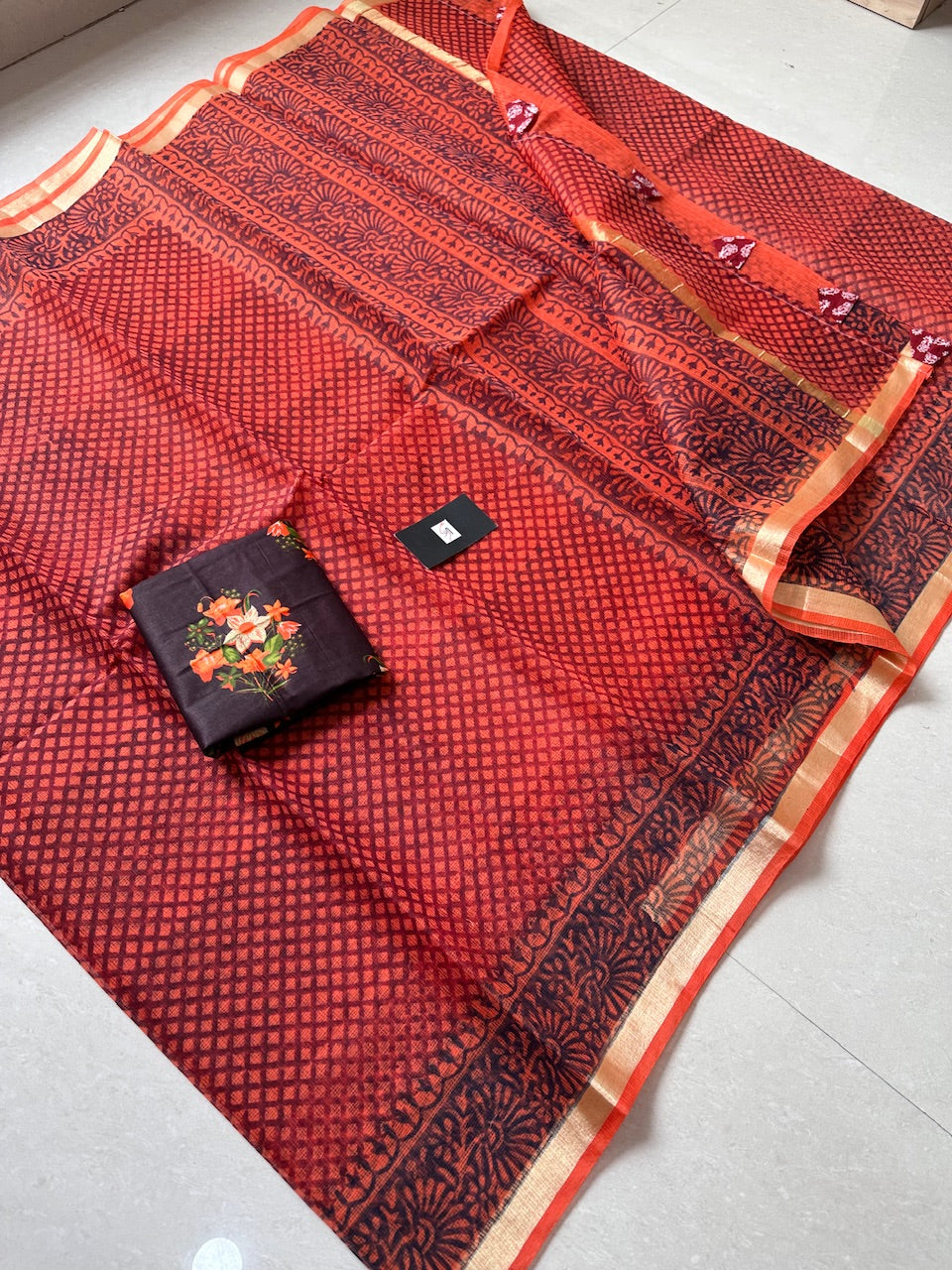 HandBlock Printed Kota Cotton Doria Saree