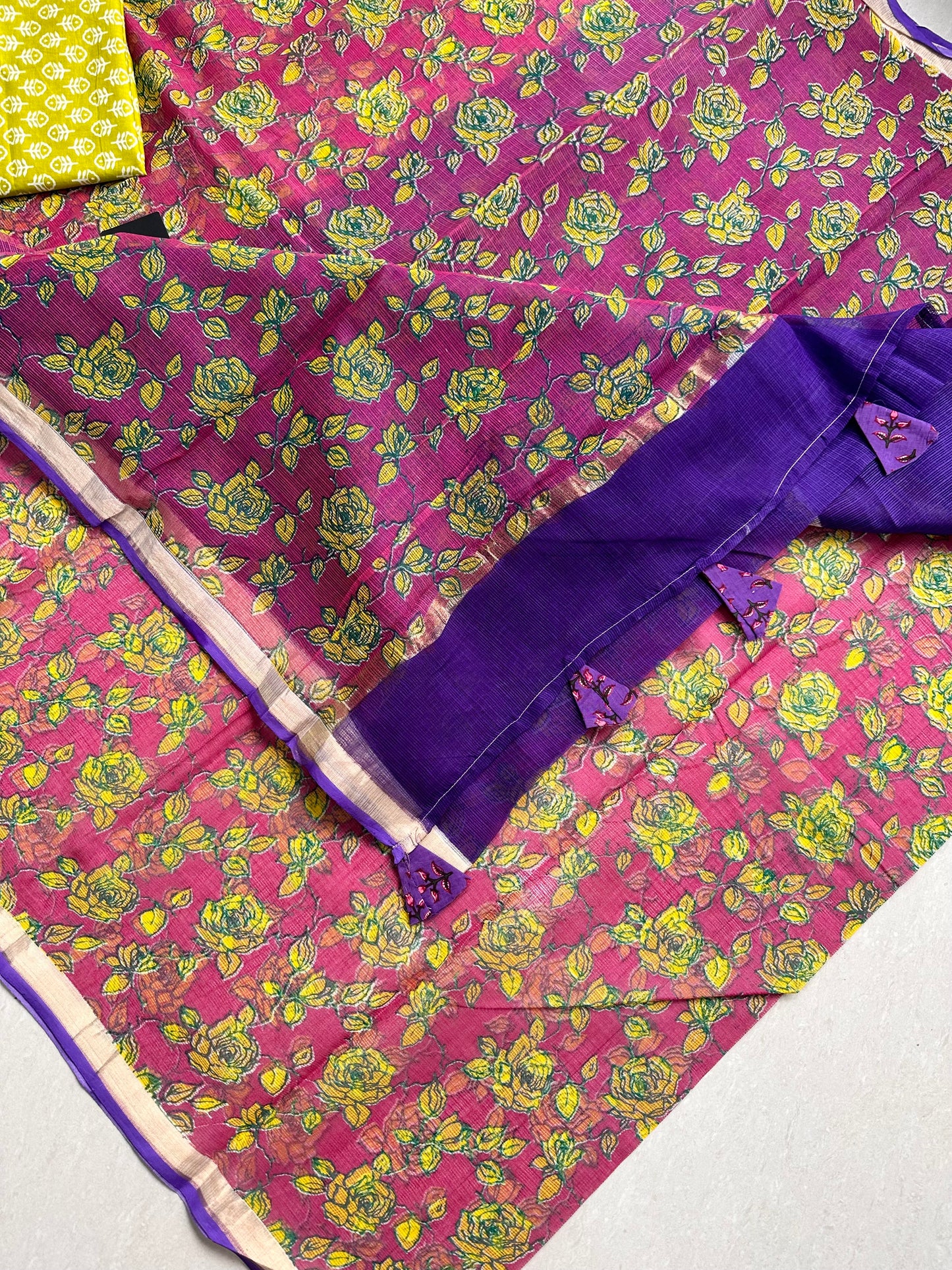 HandBlock Printed Pure Kota Cotton Doria Saree