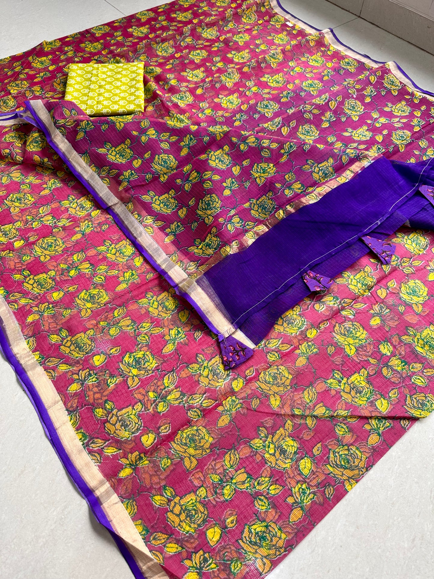 HandBlock Printed Pure Kota Cotton Doria Saree