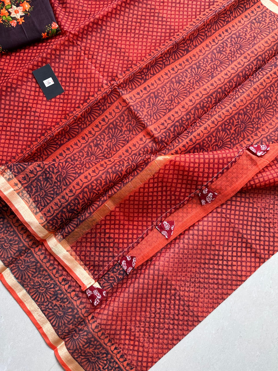 HandBlock Printed Kota Cotton Doria Saree