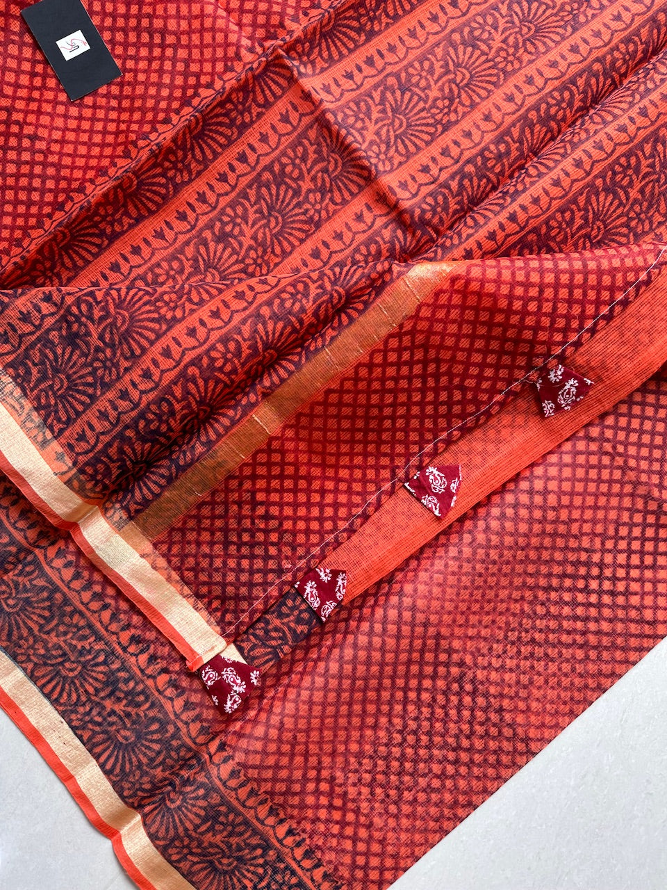 HandBlock Printed Kota Cotton Doria Saree