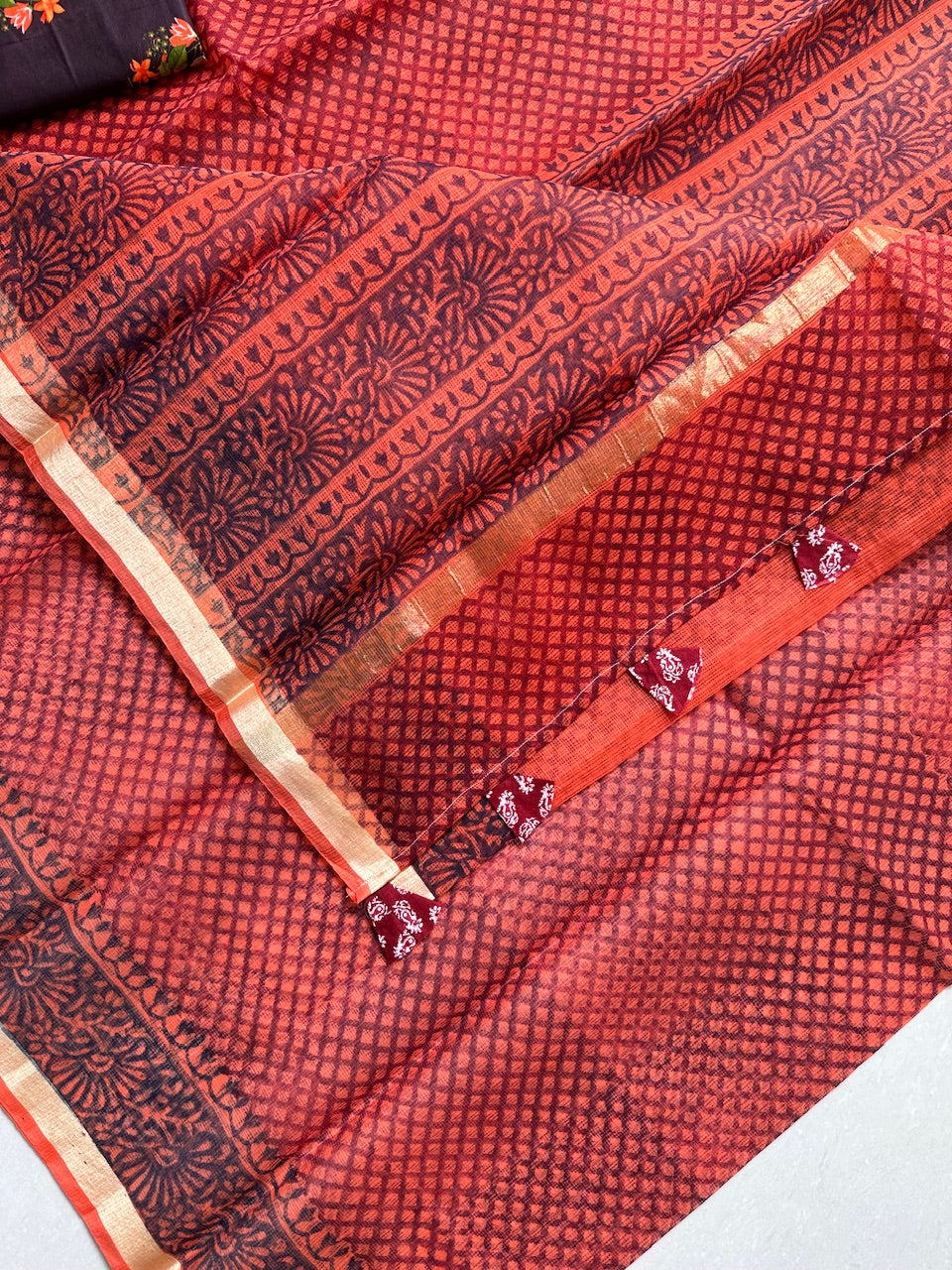 HandBlock Printed Kota Cotton Doria Saree