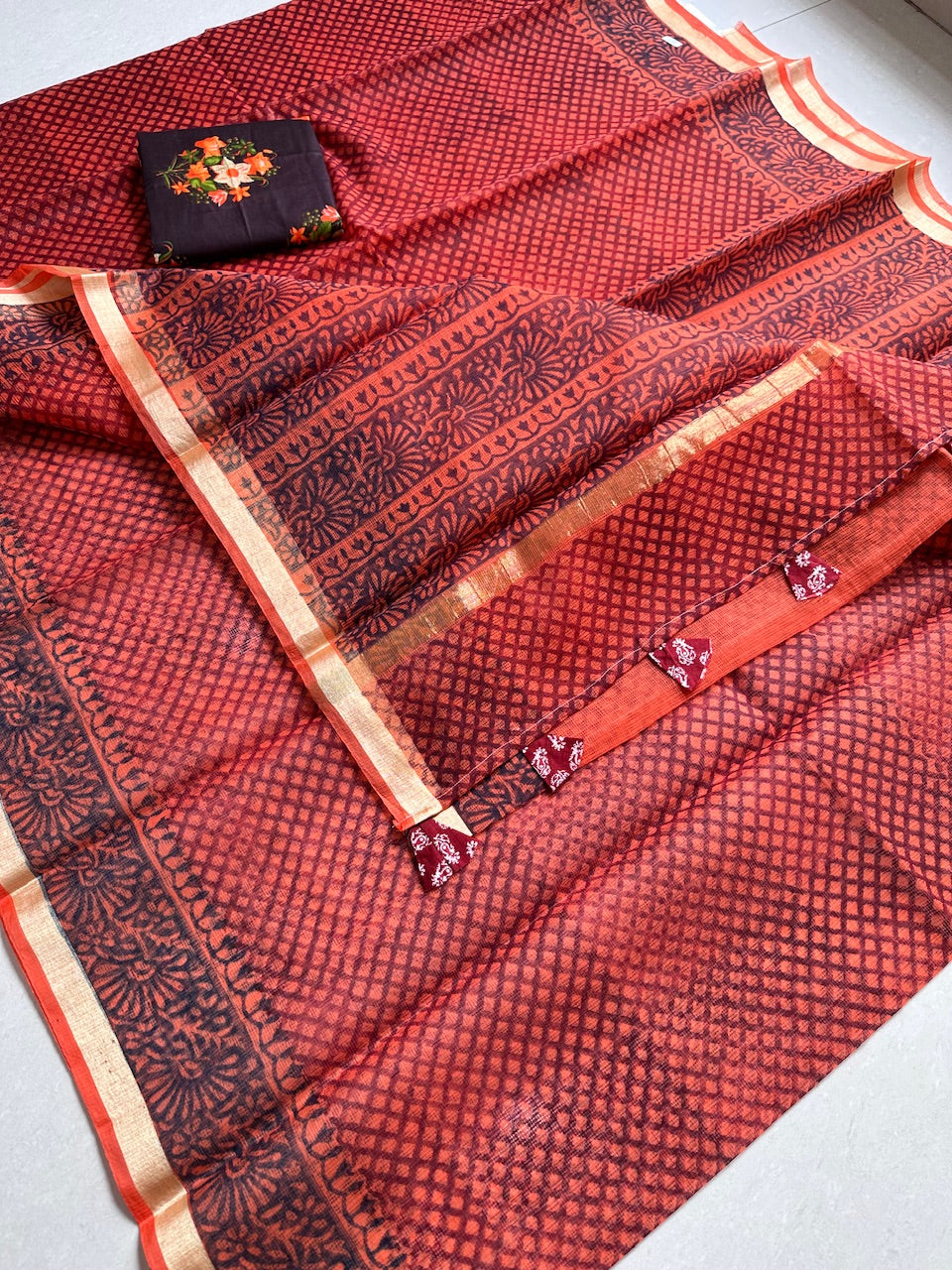 HandBlock Printed Kota Cotton Doria Saree