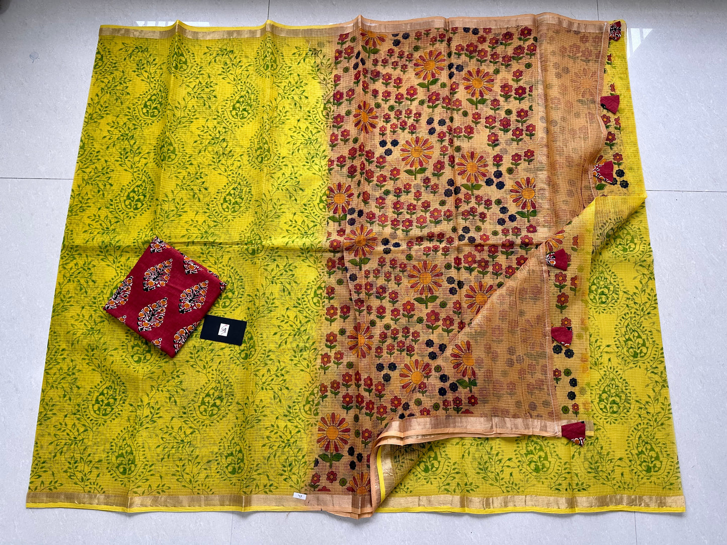 HandBlock Printed Pure Kota Cotton Doria Saree