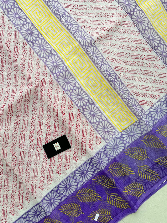 HandBlock Printed Kota Cotton Doria Saree