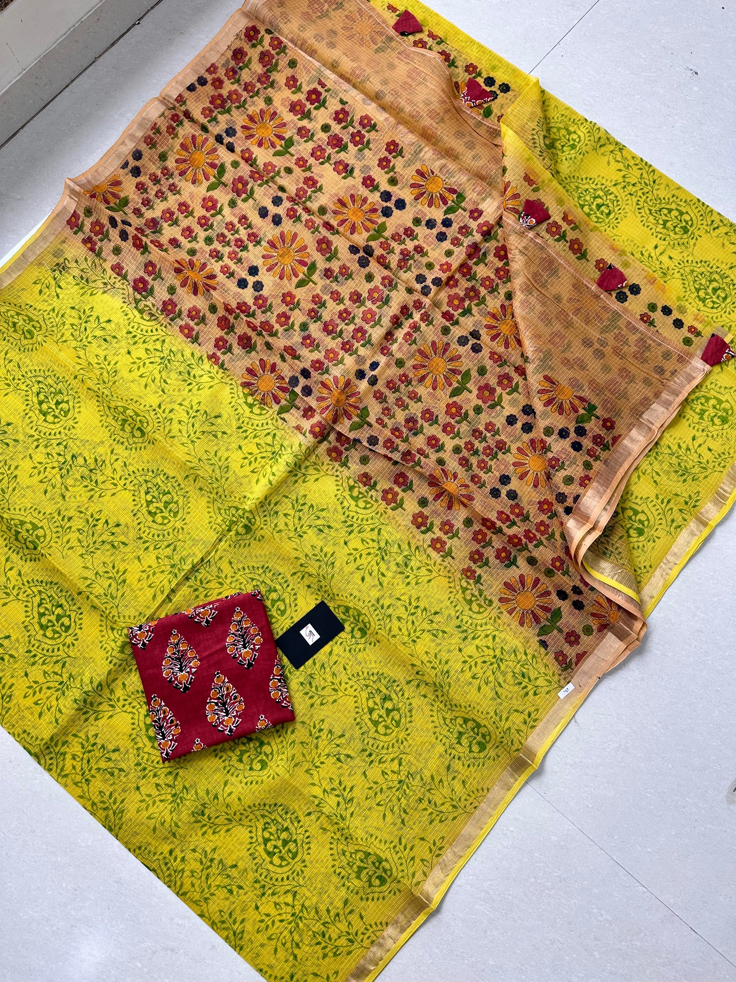 HandBlock Printed Pure Kota Cotton Doria Saree