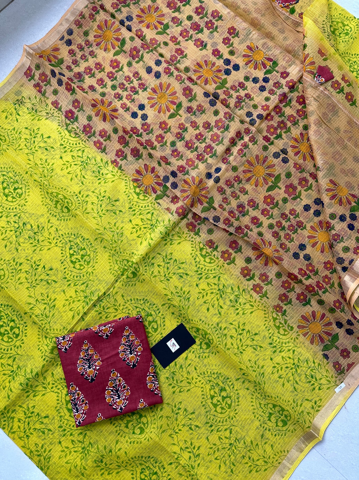 HandBlock Printed Pure Kota Cotton Doria Saree