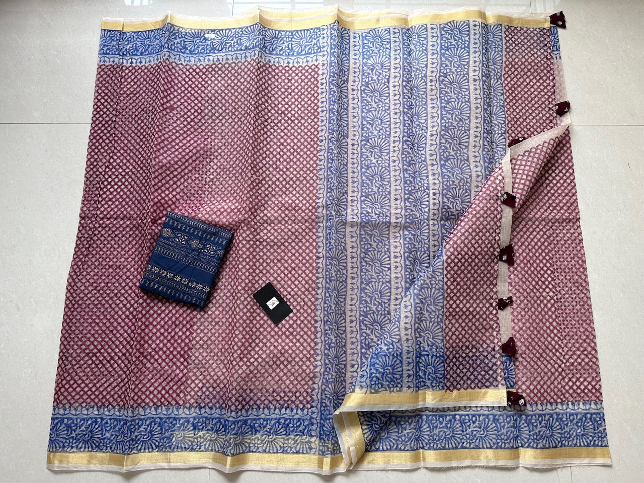 HandBlock Printed Kota Cotton Doria Saree