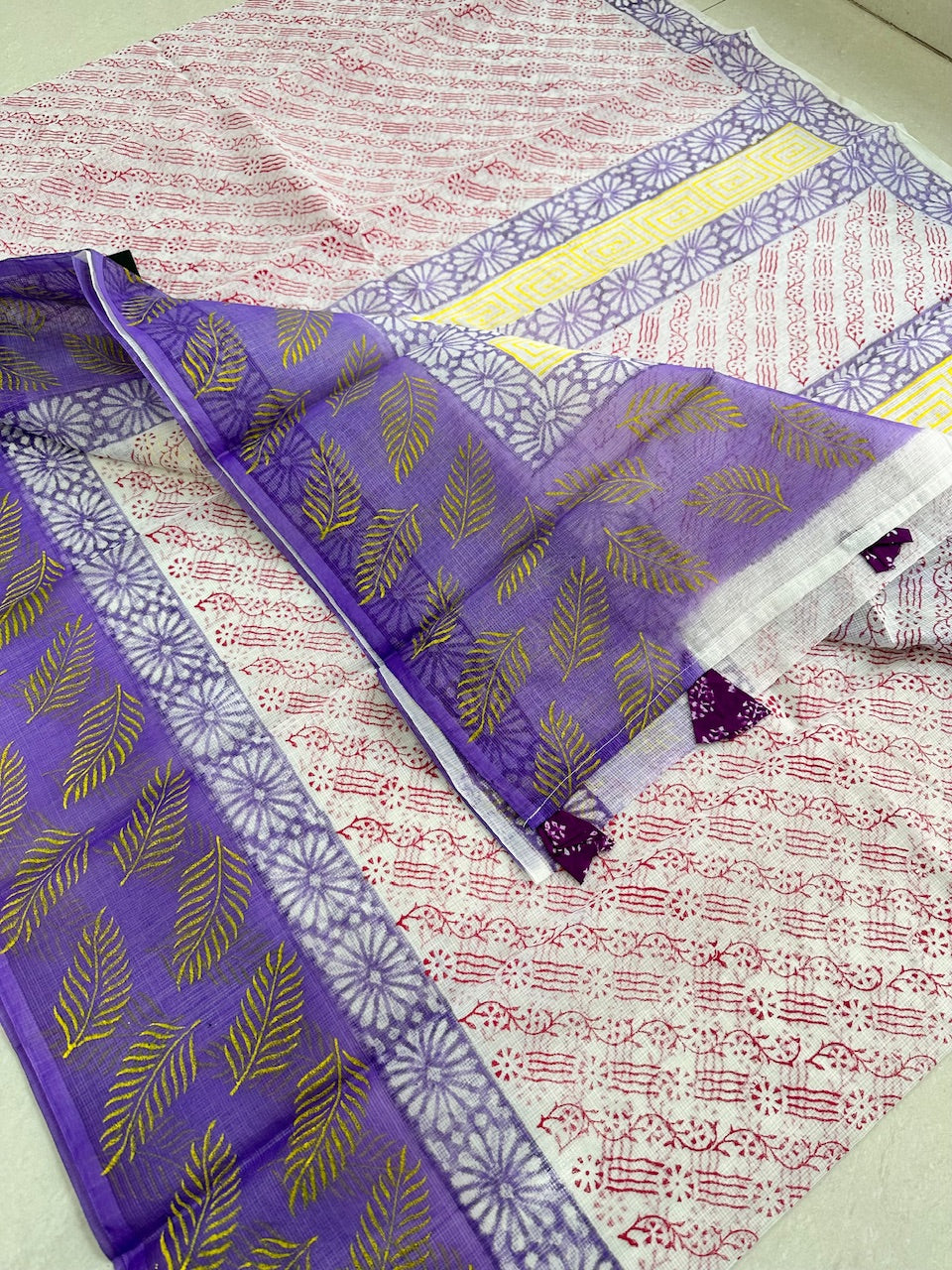 HandBlock Printed Kota Cotton Doria Saree