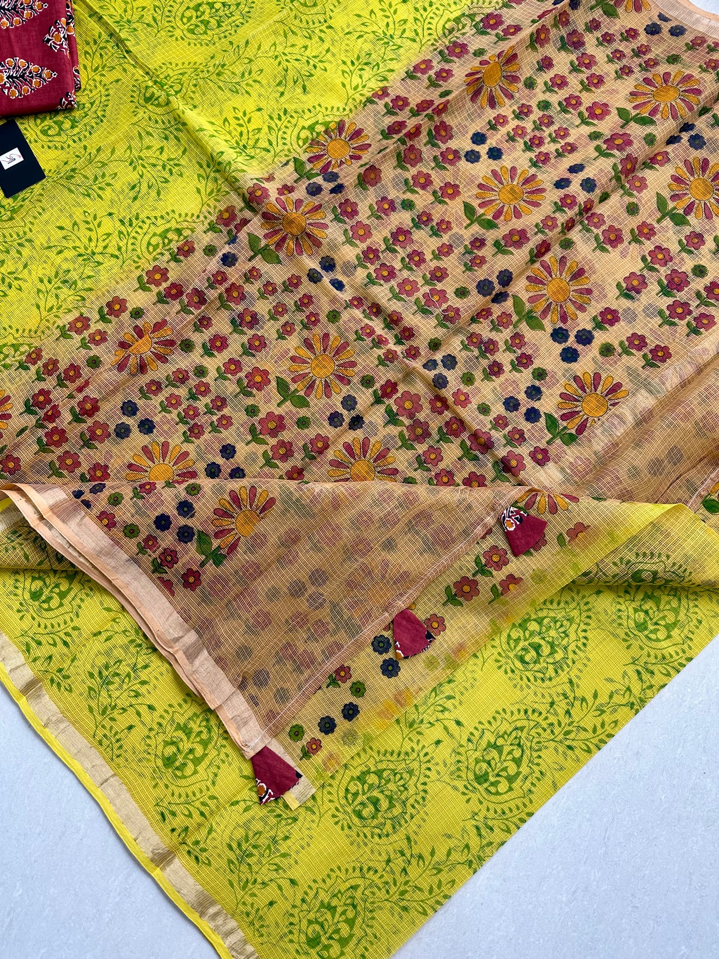 HandBlock Printed Pure Kota Cotton Doria Saree