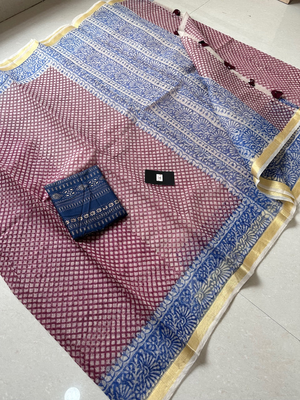 HandBlock Printed Kota Cotton Doria Saree