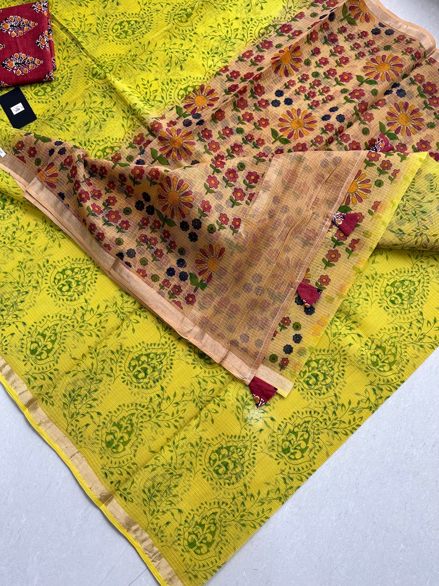 HandBlock Printed Pure Kota Cotton Doria Saree