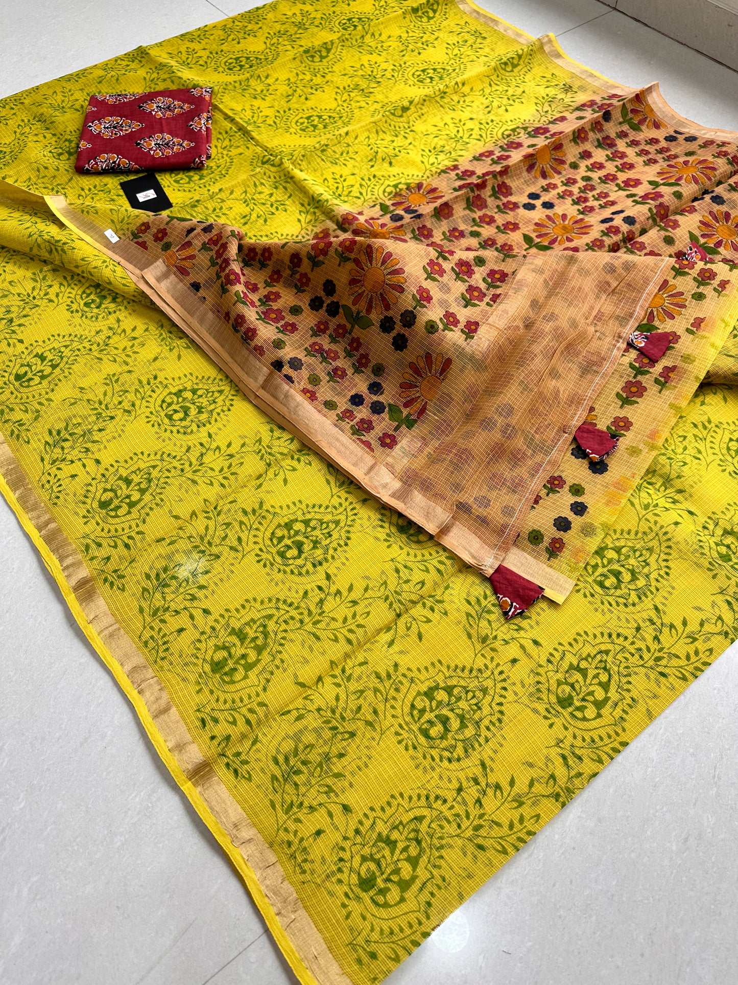 HandBlock Printed Pure Kota Cotton Doria Saree