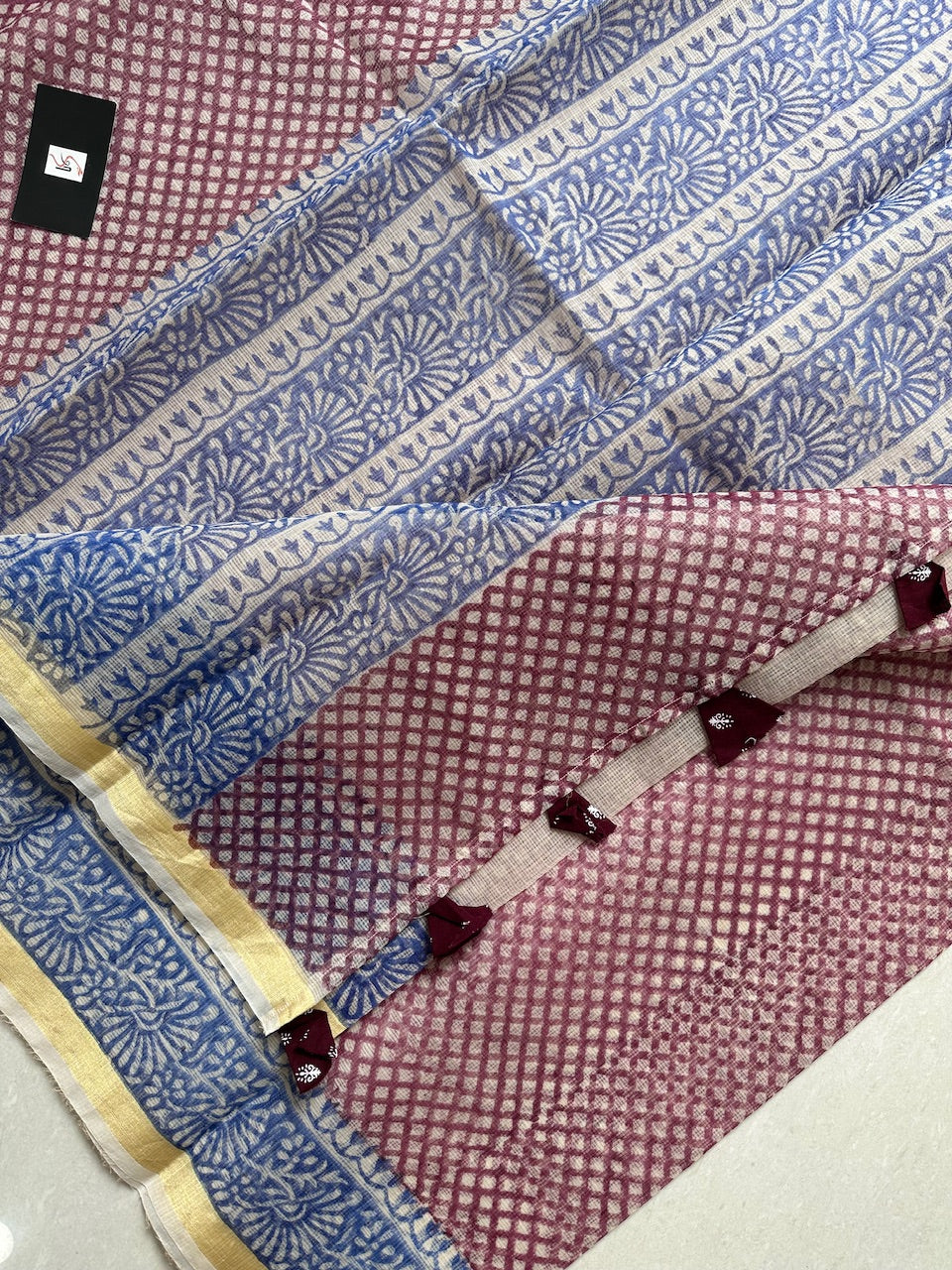 HandBlock Printed Kota Cotton Doria Saree