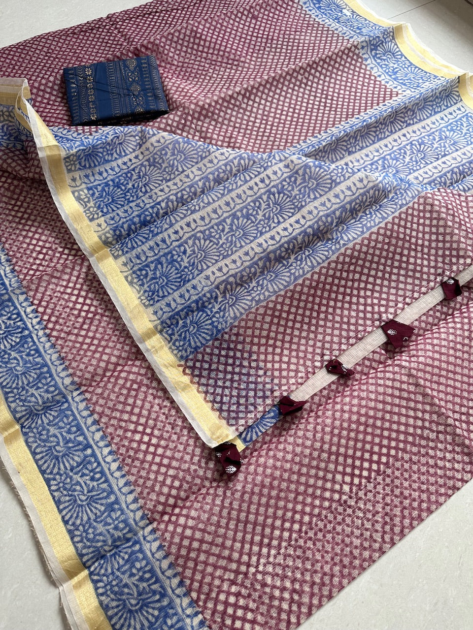 HandBlock Printed Kota Cotton Doria Saree