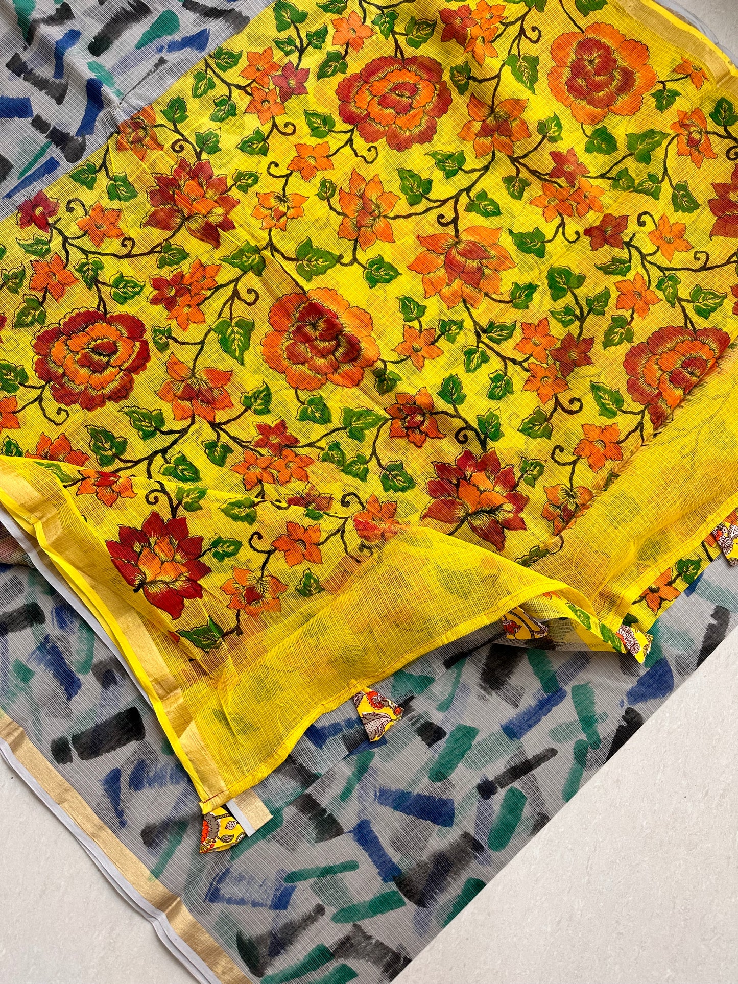 HandBlock Printed Kota Cotton Doria Saree