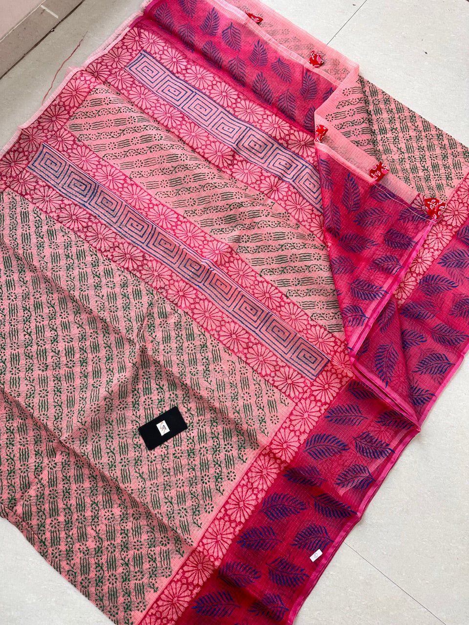 HandBlock Printed Kota Cotton Doria Saree