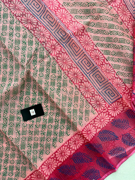 HandBlock Printed Kota Cotton Doria Saree