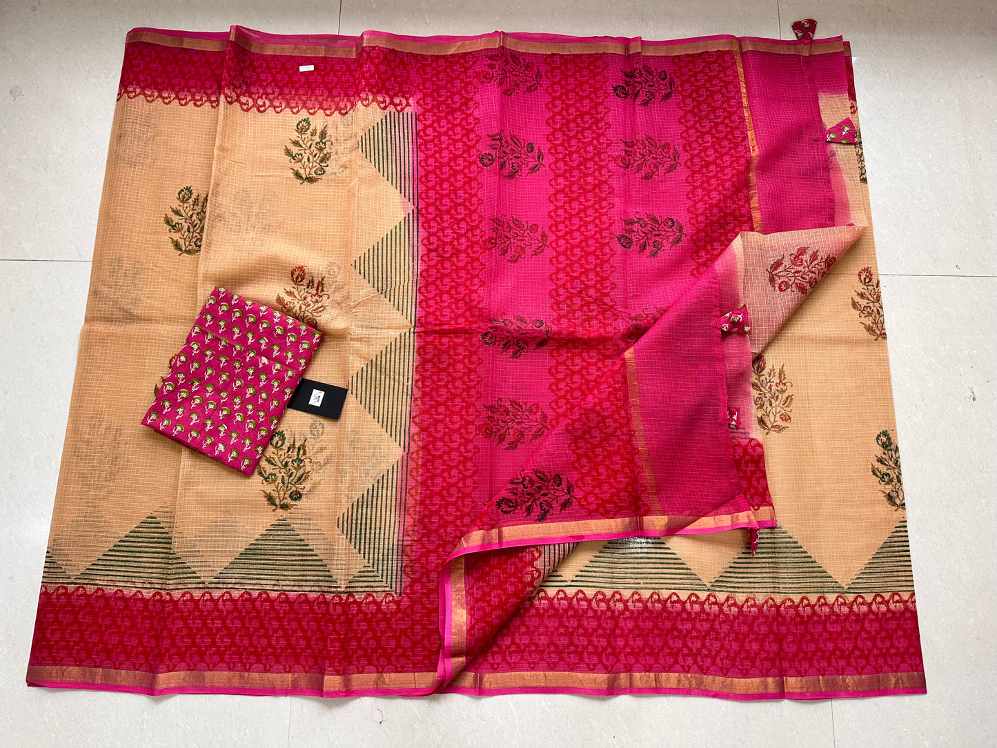 HandBlock Printed Pure Kota Cotton Doria Saree