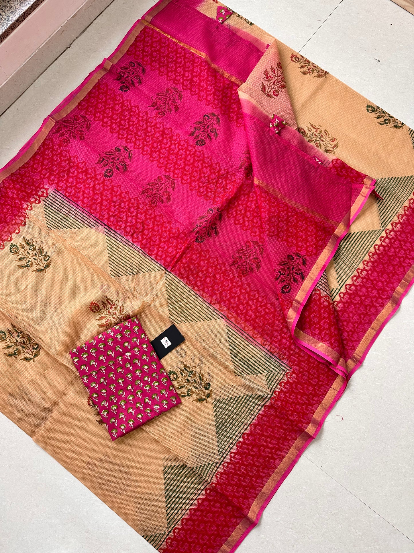 HandBlock Printed Pure Kota Cotton Doria Saree