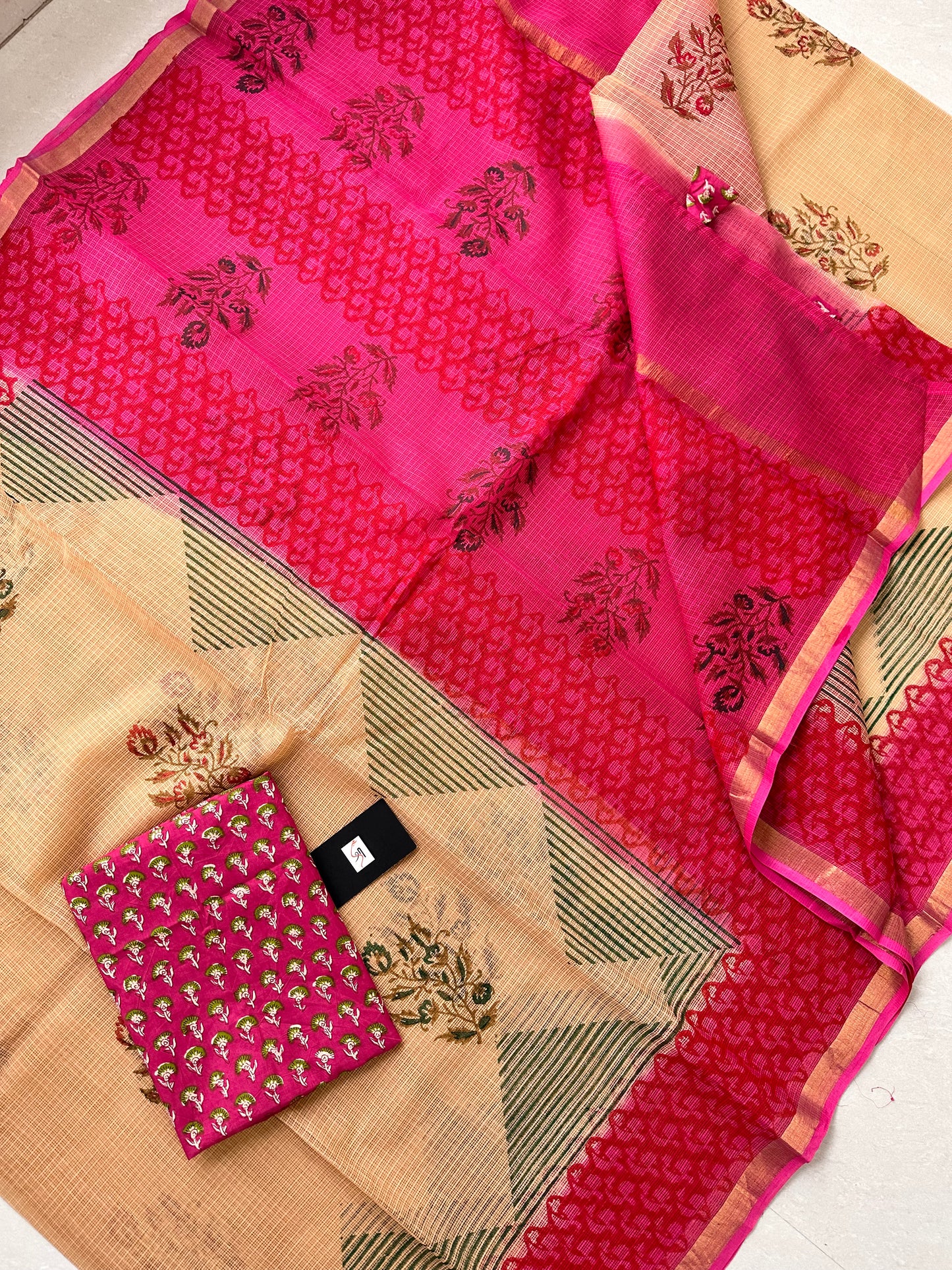 HandBlock Printed Pure Kota Cotton Doria Saree