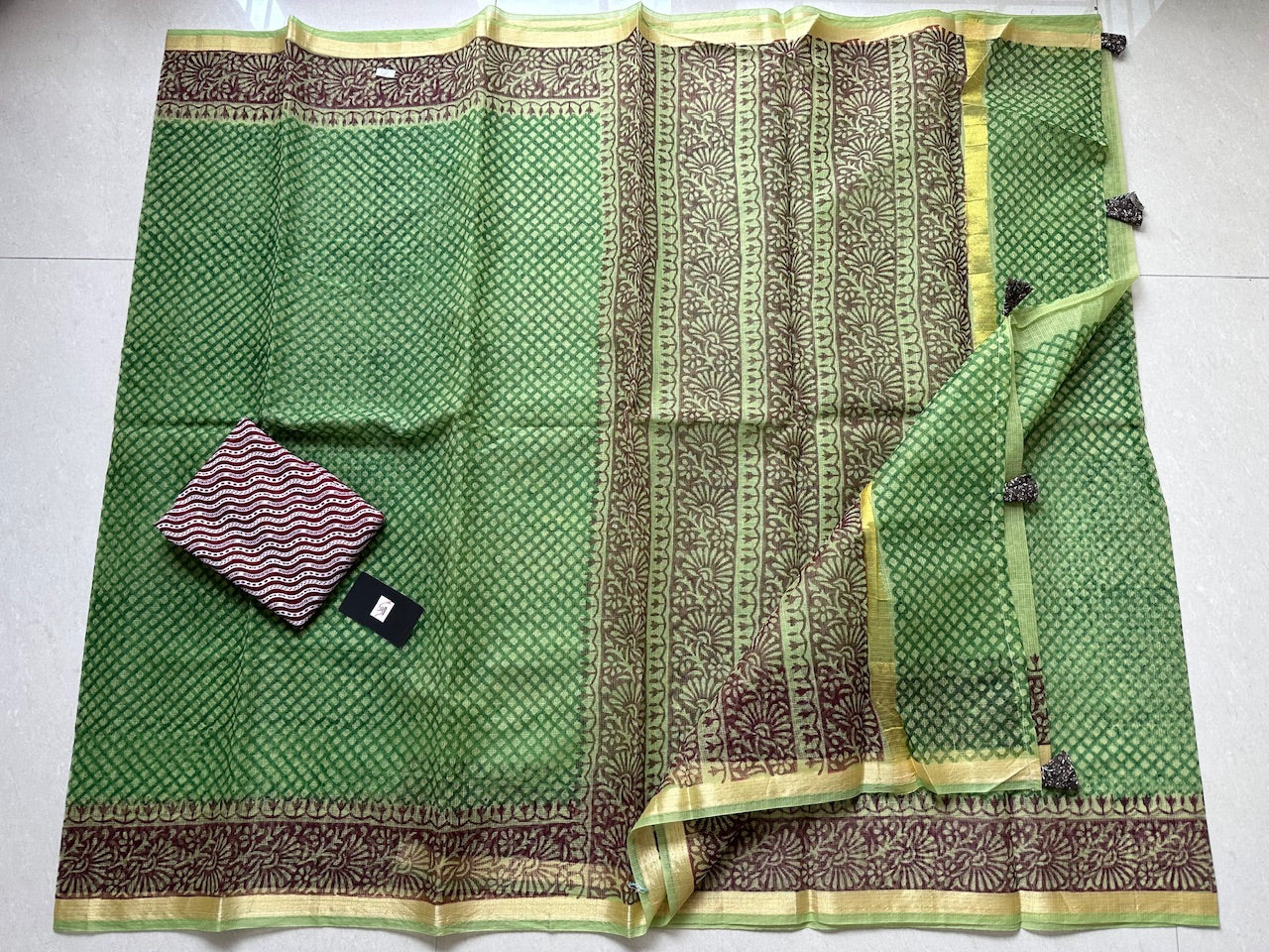 HandBlock Printed Kota Cotton Doria Saree