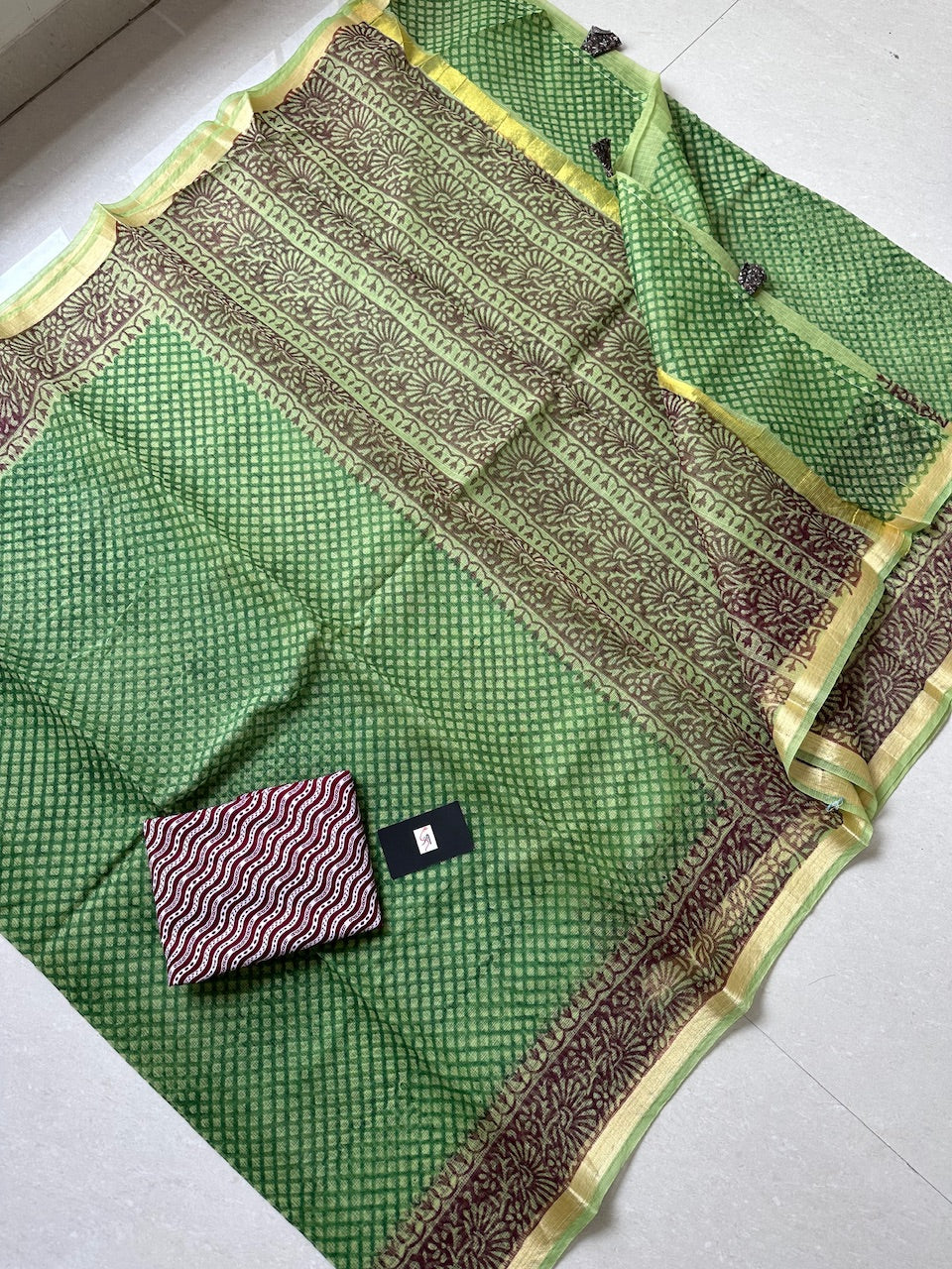 HandBlock Printed Kota Cotton Doria Saree