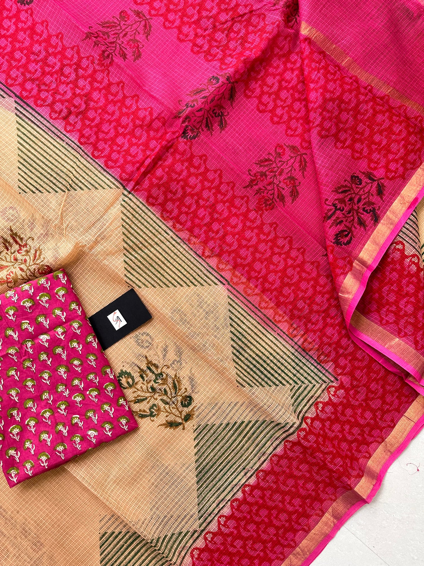 HandBlock Printed Pure Kota Cotton Doria Saree