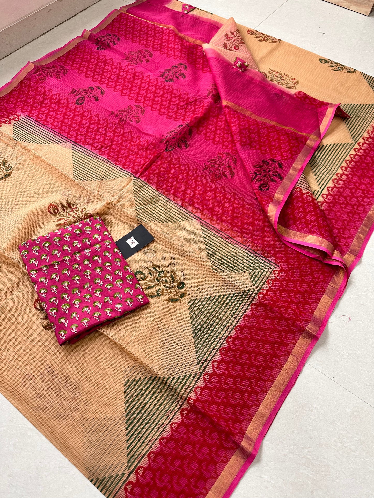 HandBlock Printed Pure Kota Cotton Doria Saree