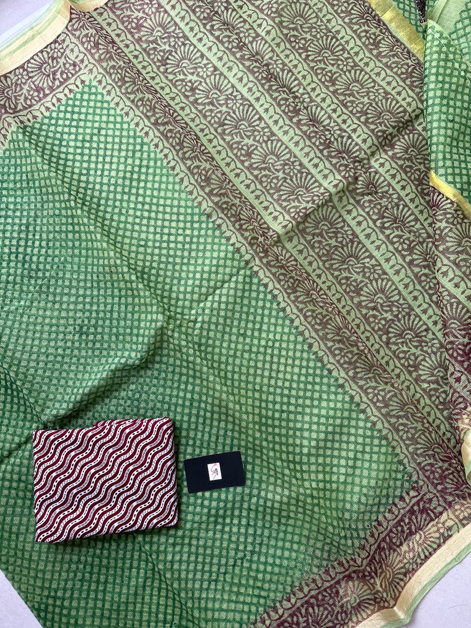 HandBlock Printed Kota Cotton Doria Saree