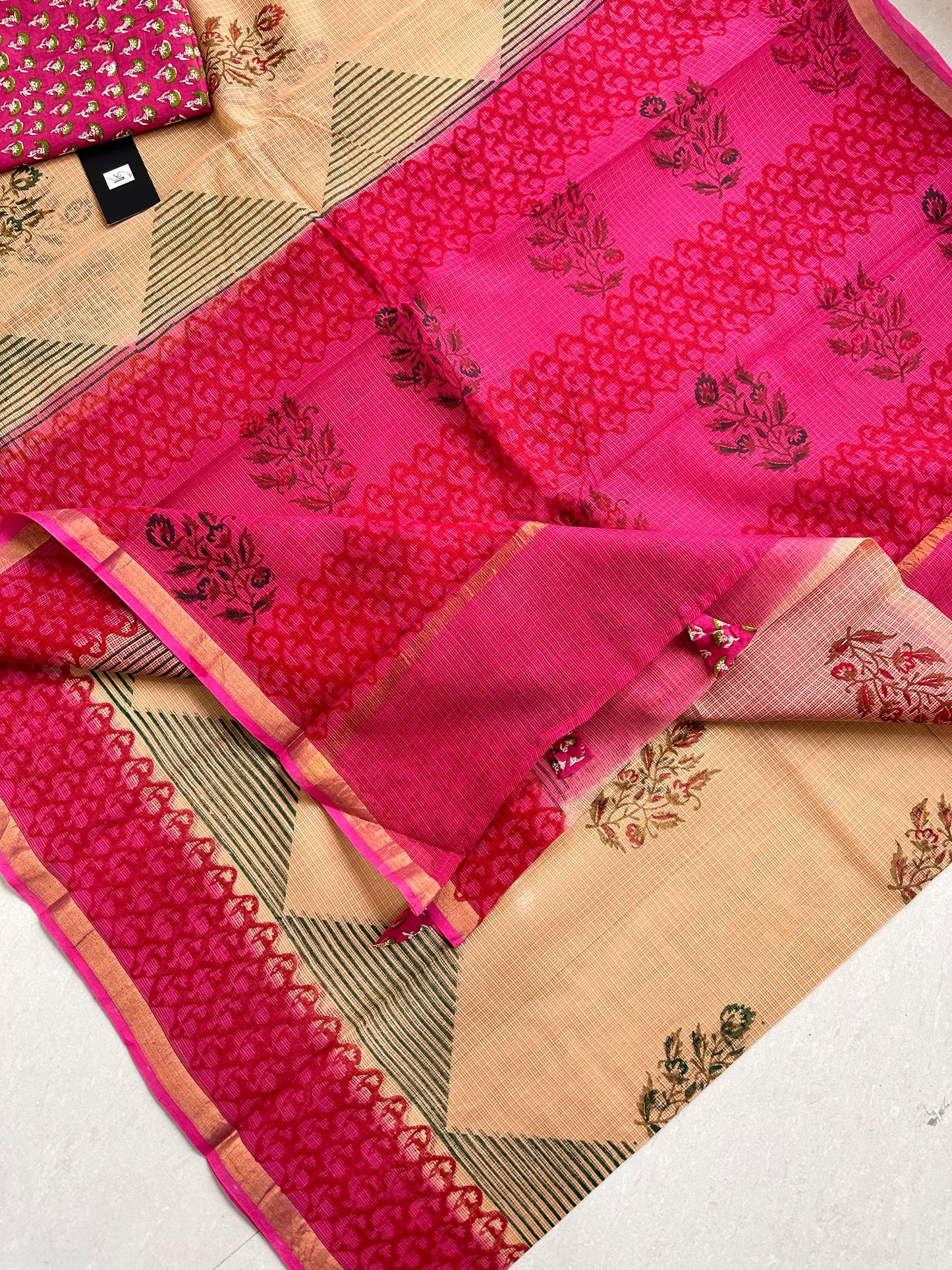 HandBlock Printed Pure Kota Cotton Doria Saree